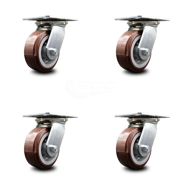5 Inch Heavy Duty Polyurethane Caster Set with Ball Bearings SCC, 4PK